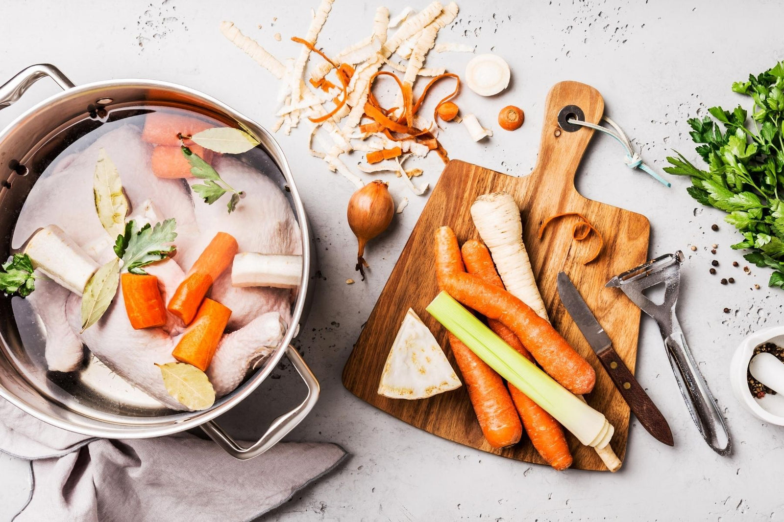 Ingredients for making chicken stock for homemade dog food dinner Wellbeing for Dogs